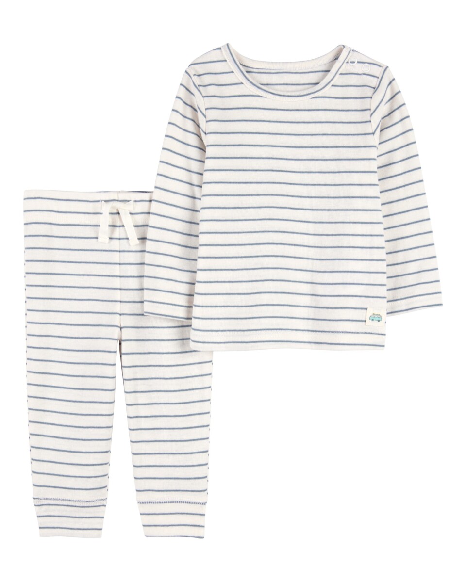 Set dos piezas de algodón, pantalón y remera, diseño a rayas 