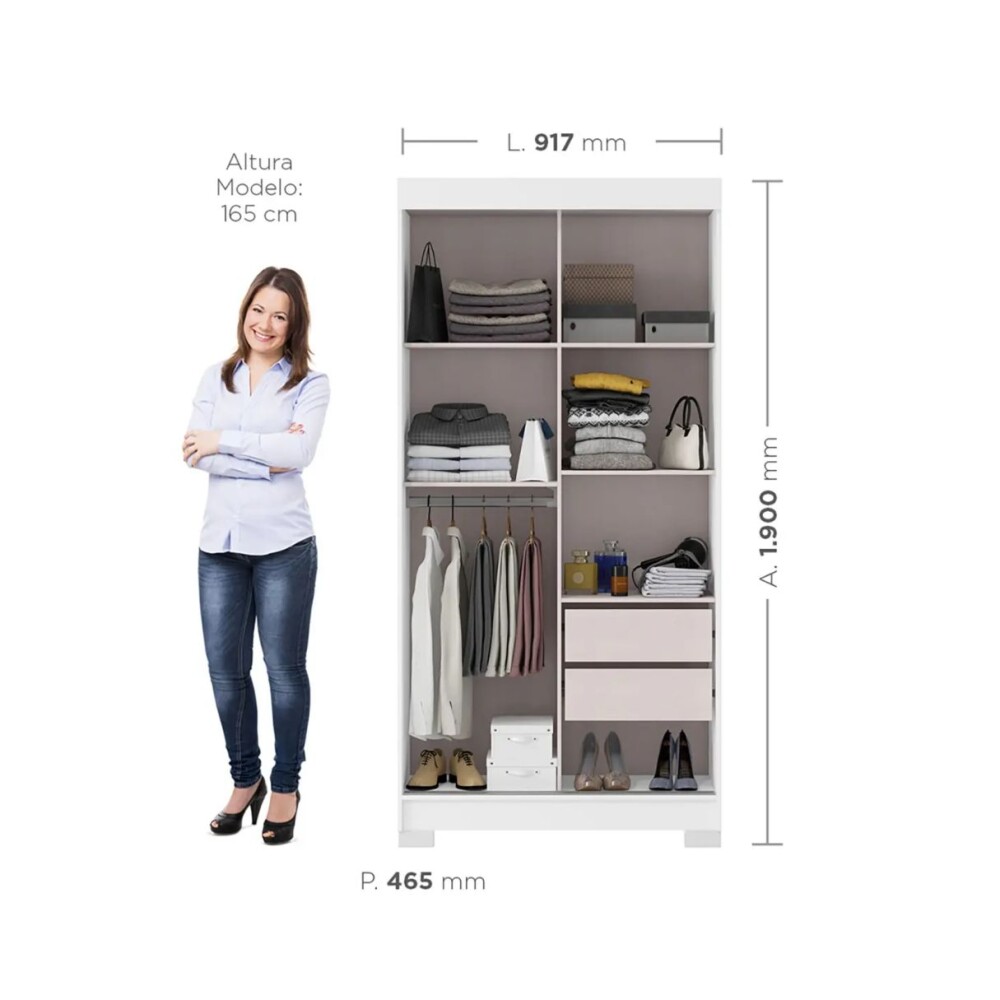 COMBO DORMITORIO – ROPERO 2 PUERTAS CORREDIZAS + CÓMODA ZAPATERA BLANCO