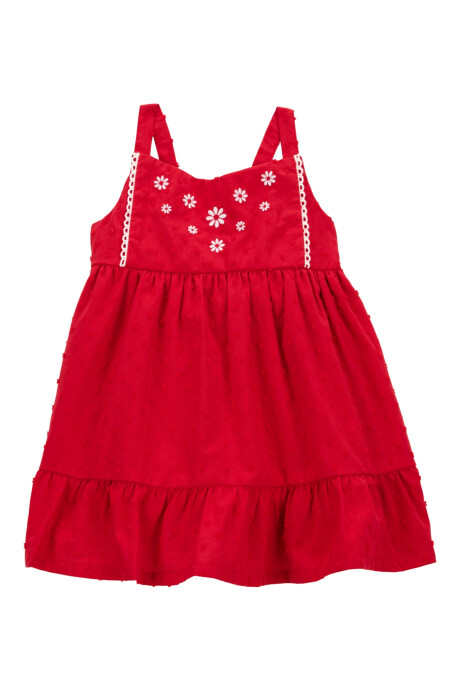 Vestido de algodón, con lunares y flores bordados, rojo Sin color