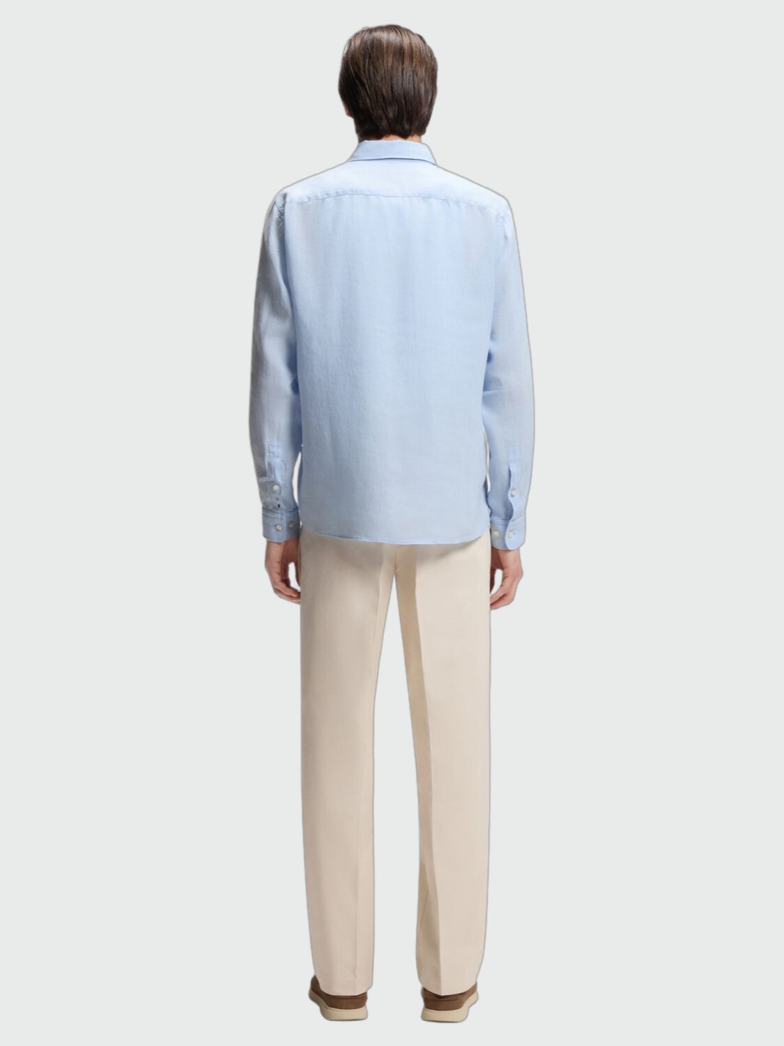 BOSS - Camisa Slim- Fit Lino Celeste
