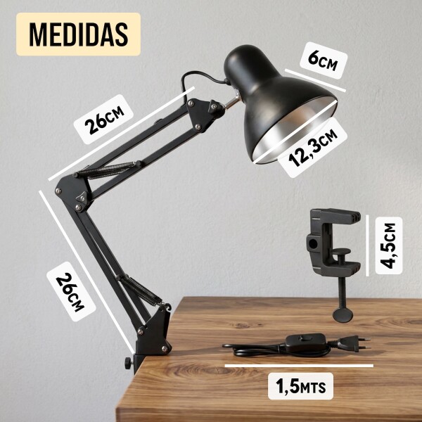 Lampara de escritorio mesa velador articulada arquitecto con morsa pinza IMBACK Color Negro Lampara de escritorio mesa velador articulada arquitecto con morsa pinza IMBACK Color Negro