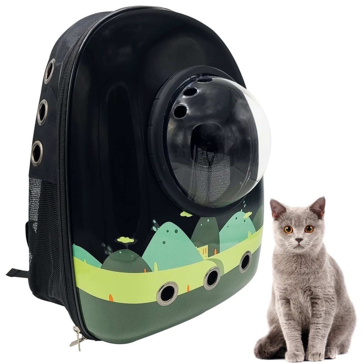 Mochila Transportadora De Mascotas Con Burbuja Gato Perro - Variante Diseño Bosque 