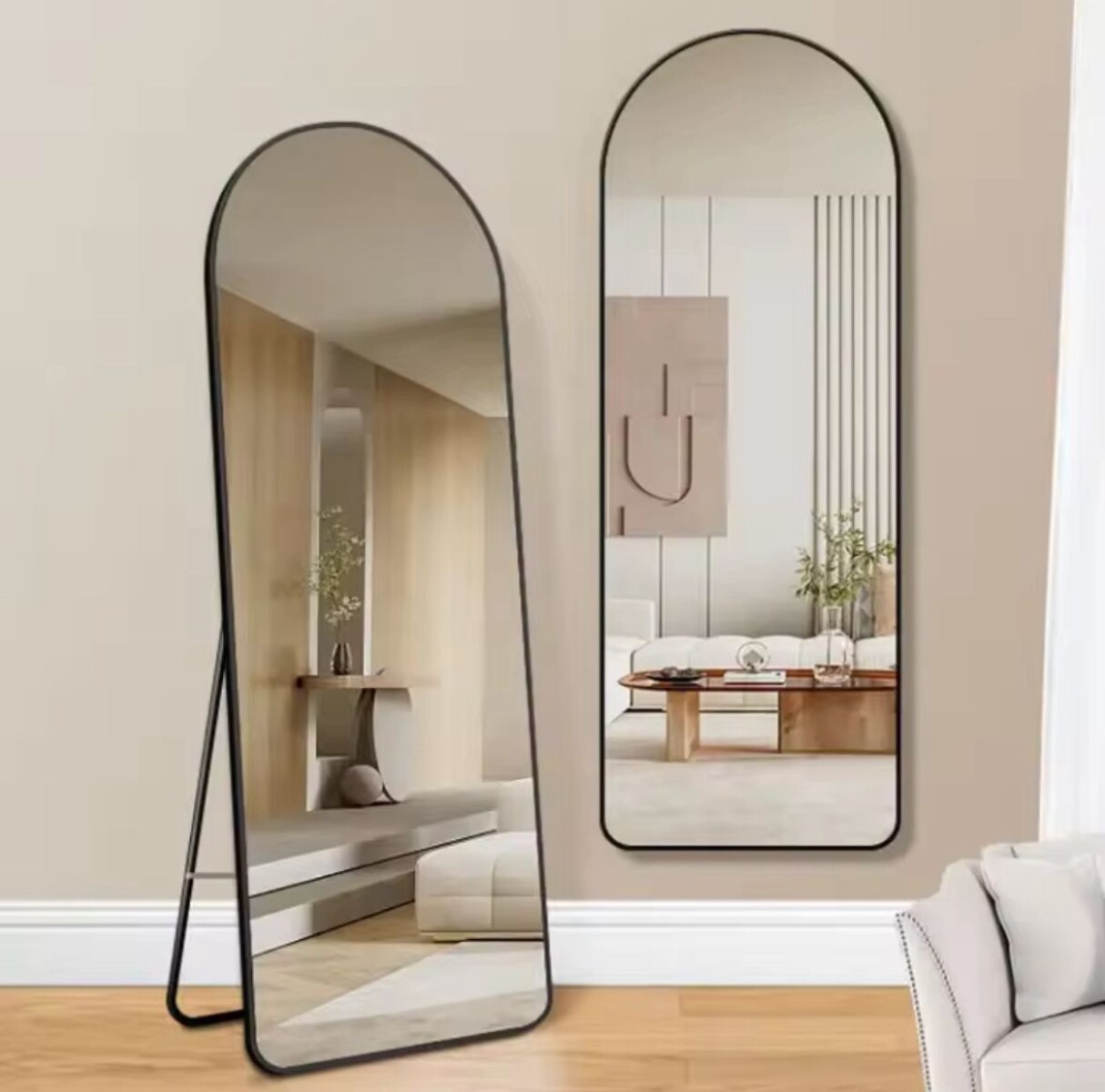 Espejo de Pie Rectangular con Borde Superior Redondo Modelo Julia - Negro 