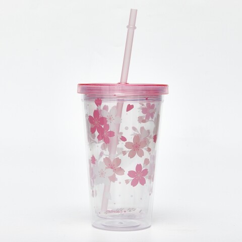 VASO DE PLÁSTICO CON SORBITO (COLECCIÓN CHERRY BLOSSOM/ROSA/450 ML) VASO DE PLÁSTICO CON SORBITO (COLECCIÓN CHERRY BLOSSOM/ROSA/450 ML)