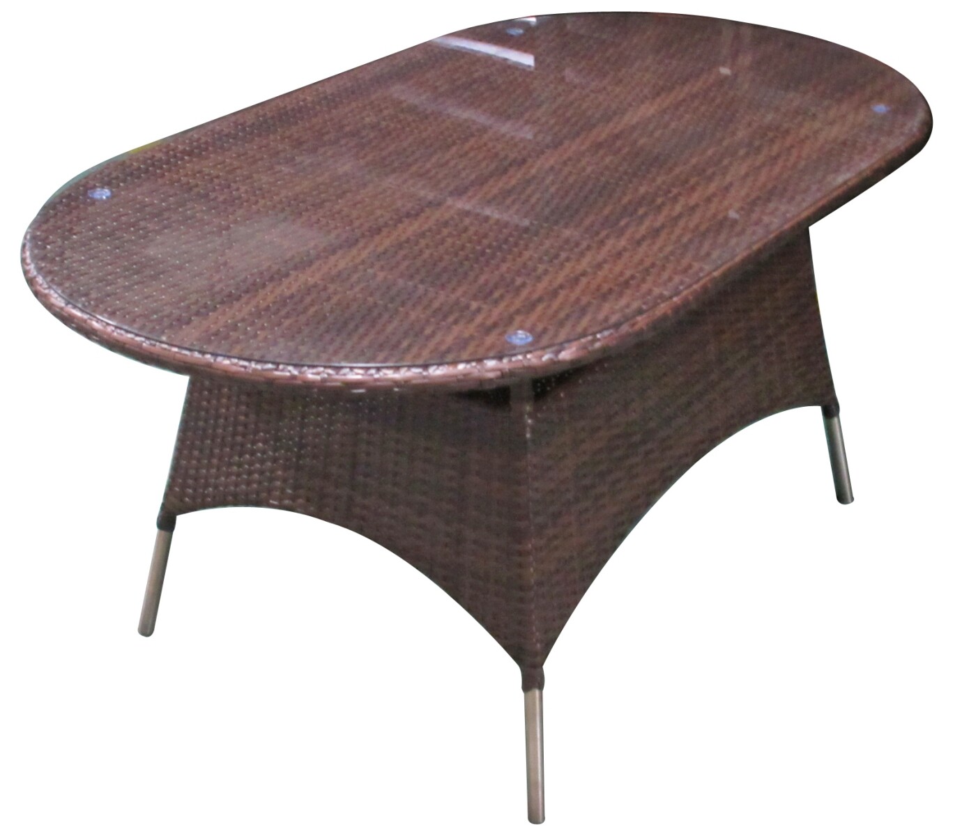 Mesa Ovalada Simil Rattan C/ Vidrio Chocolate 