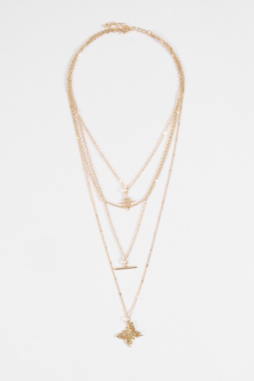 Collar triple dije mariposa dorado