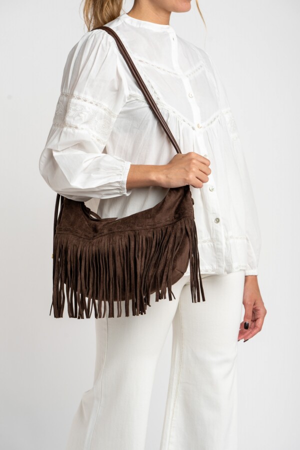 Cartera Flecos Gamuza Vegana Chocolate