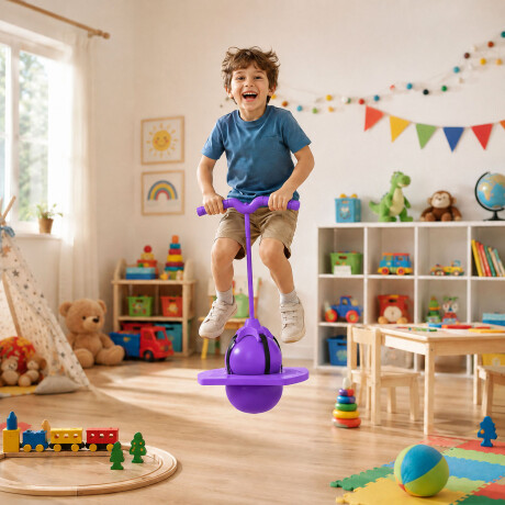 Pelota Pogo Saltarín Infantil Con Asas Base Inflador Lila