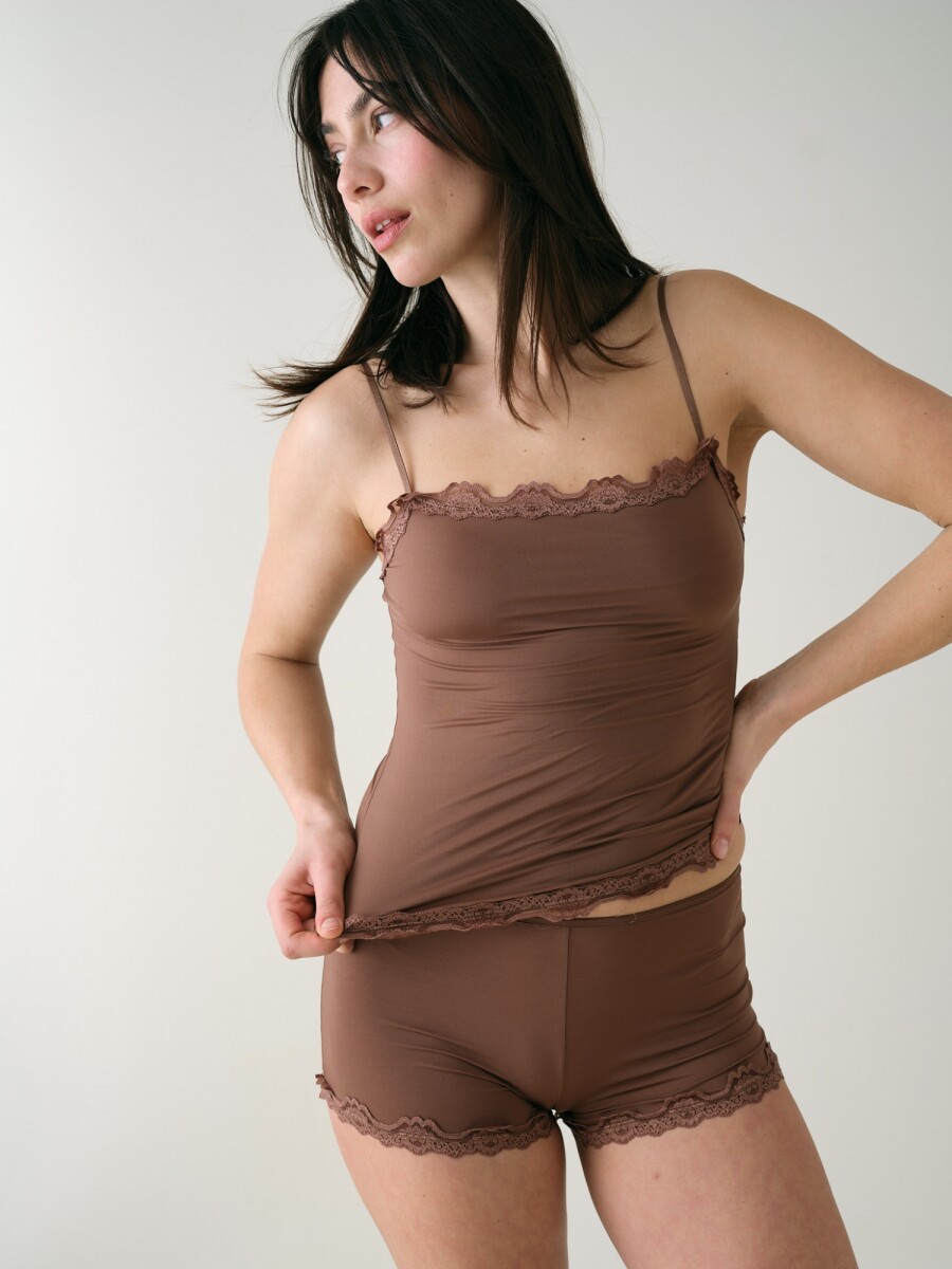 Top Entallado Microfibra Peach - Marron 