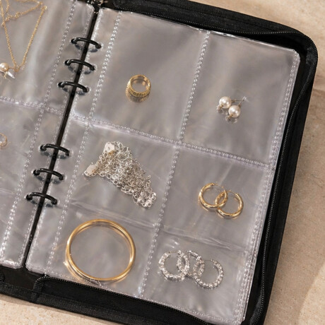 Estuche organizador de joyas estilo libro con compartimentos Negro