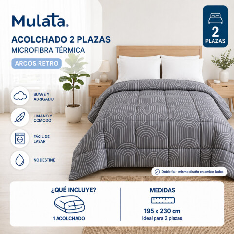 Acolchado 2 Plazas Doble Faz Microfibra Térmico 195 x 230cm - Arcos Retro Negro Gris Acolchado 2 Plazas Doble Faz Microfibra Térmico 195 x 230cm - Arcos Retro Negro Gris