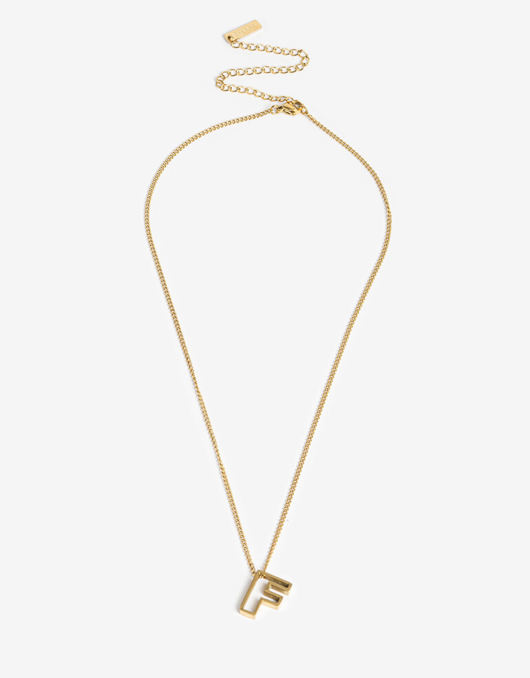 Cadena Corta con Dije Metal Collar Acero Inicial F - Dorado