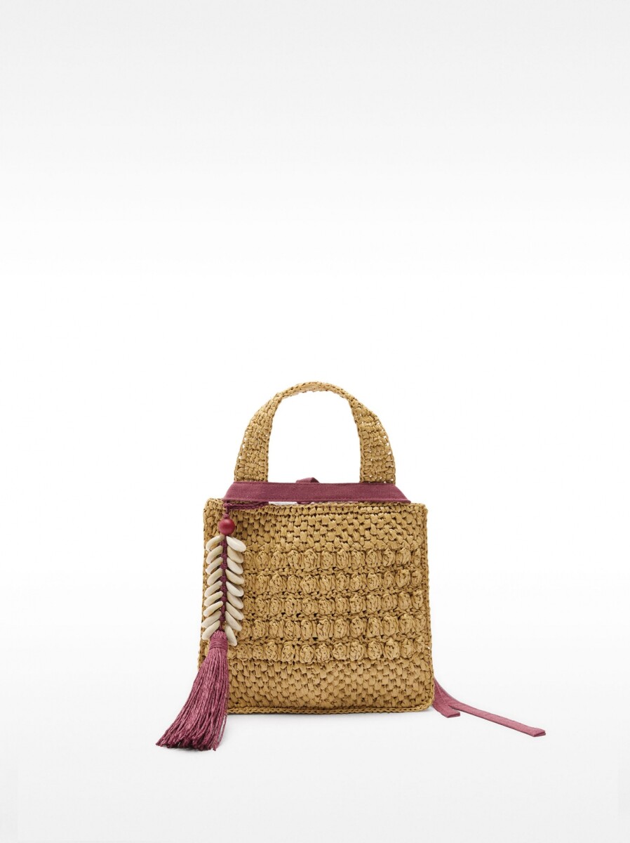 Bolsa Tote Efecto Rafia Con Detalle De Conchas Colgante S - natural 