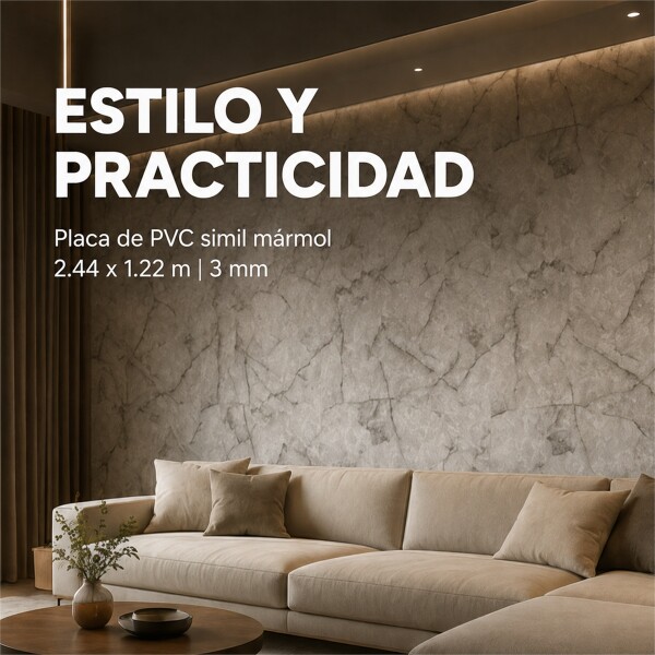 Placa PVC Símil Mármol 2,44x1,22m 3mm Pack X20 Mármol gris 3