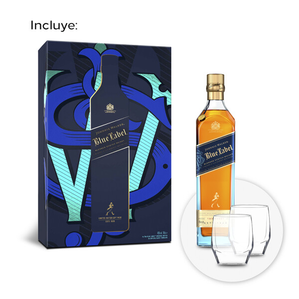 Johnnie Walker Blue Label 750 ml + 2 Vasos de Cristal Johnnie Walker Blue Label 750 ml + 2 Vasos de Cristal