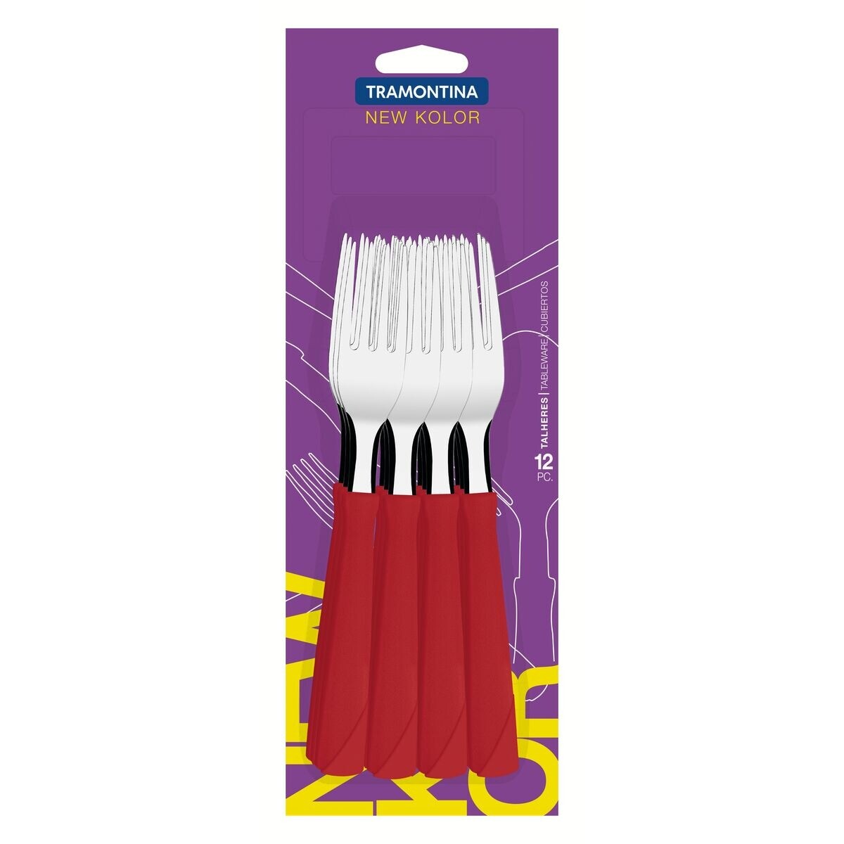 TENEDOR DE MESA NEW KOLOR ROJO X 12 - 23162/970 
