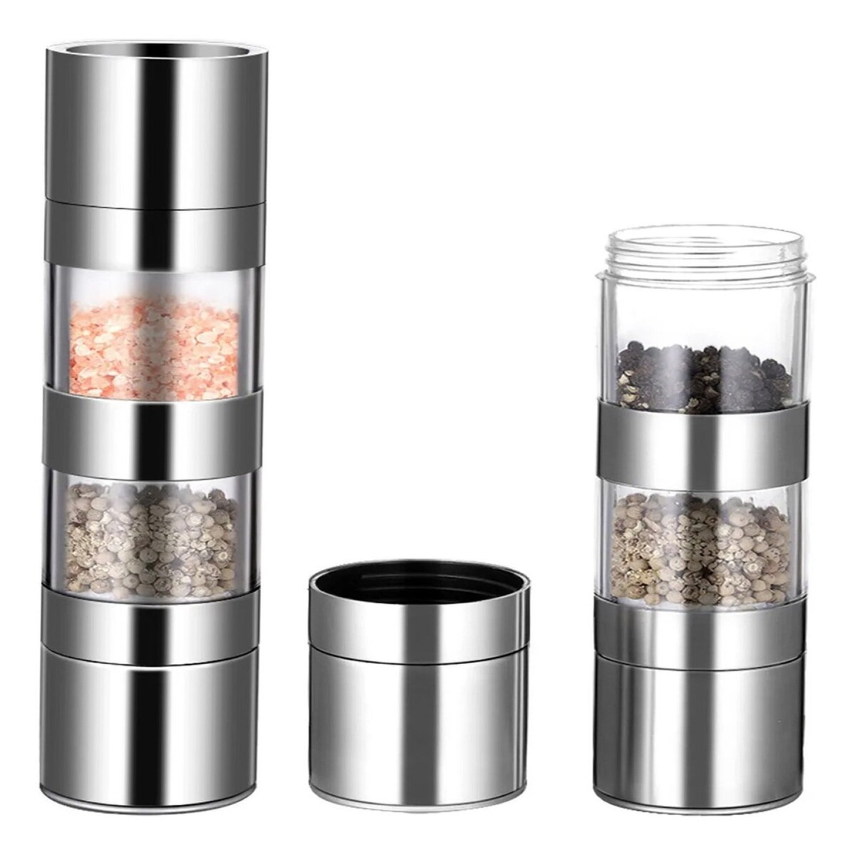 Molinillo Doble Sal Y Pimienta Acero Inox Ajustable 2 En 1 ® - Variante Color Plateado 