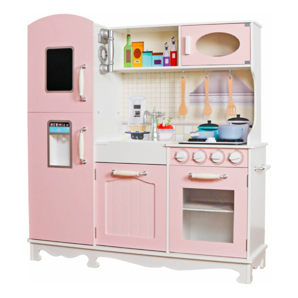 COCINA MADERA INFANTIL COLOR ROSADO CON SET COCINA MADERA INFANTIL COLOR ROSADO CON SET