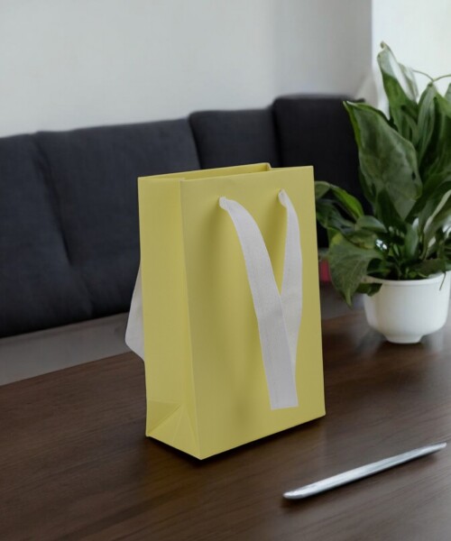 Bolsa cartulina laminada 10x05x15 cm AMARILLO