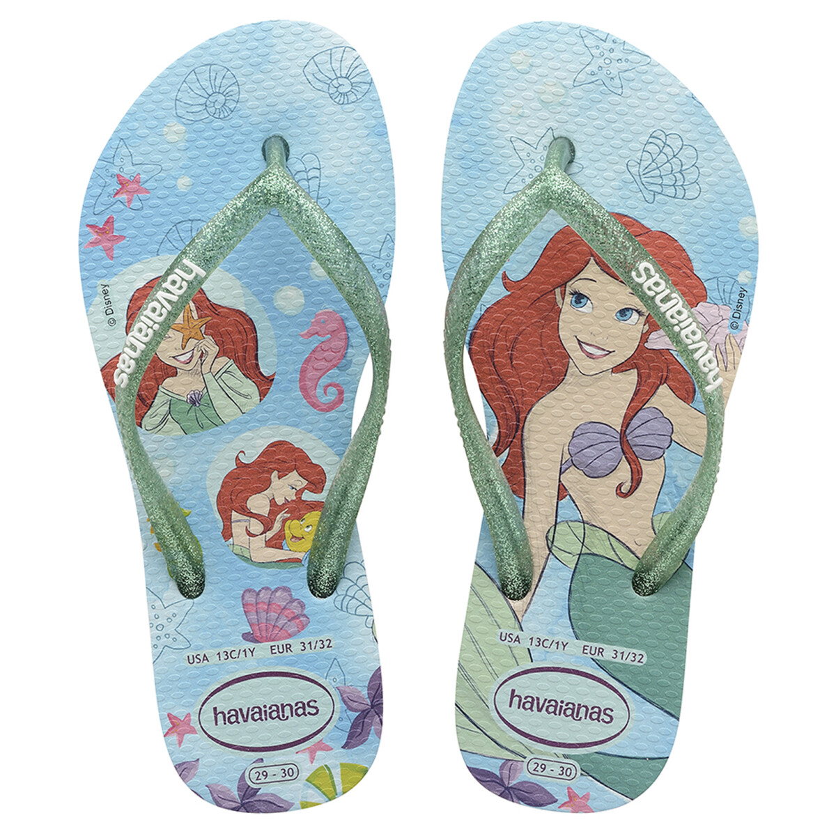 Sandalias Infantiles Havaianas Kids Slim Princes - Blanco - Verde 
