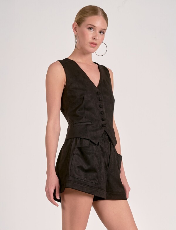 Chaleco Suede Botones NEGRO