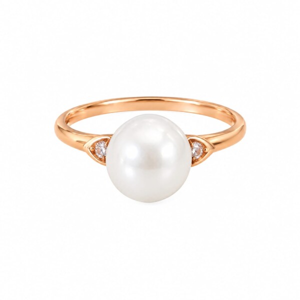 Anillo Solitario-Oro bajo-Perla española y Zirconia-AN8270 conperla