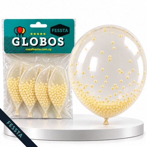 Globo Fessta Transparente con Pelotitas x4 Amarillo