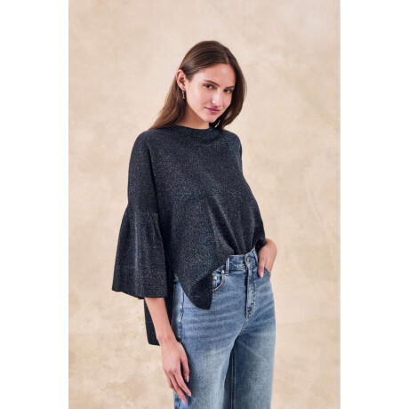 Sweater Manga Volados Lurex Negro