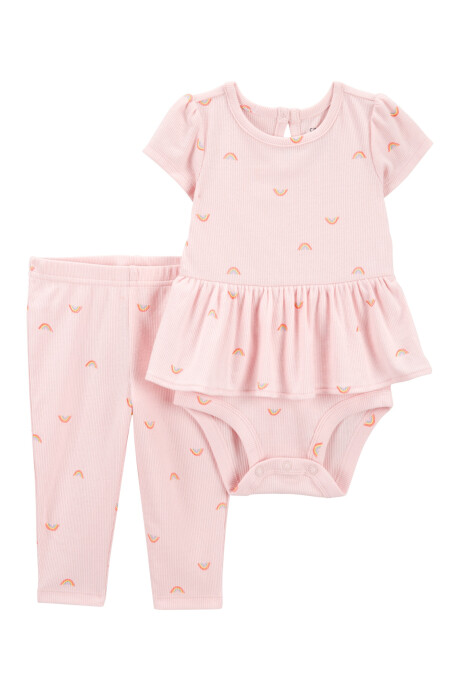 Set dos piezas de algodón, pantalón y body con volado, diseño arcoíris Sin color