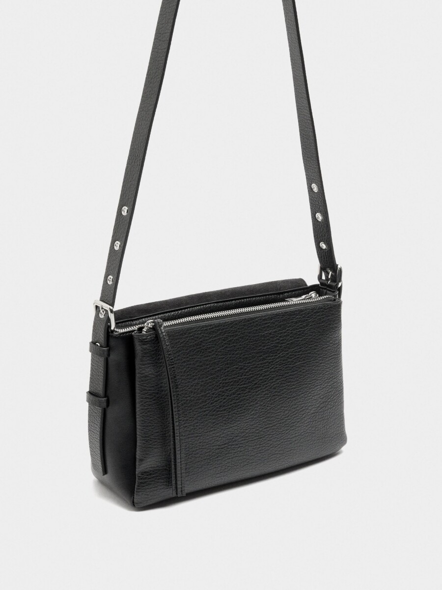 Bolso Bandolera Con Piel negro