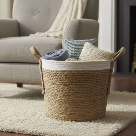 Canasto Mimbre Con Borde De Hilo Home Class 35 X 30 Cm