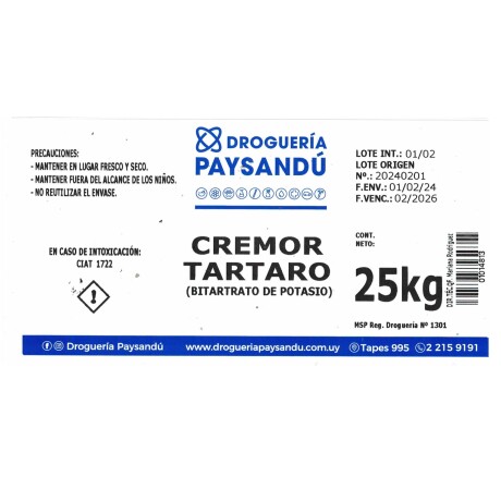 Cremor Tártaro 25 kg