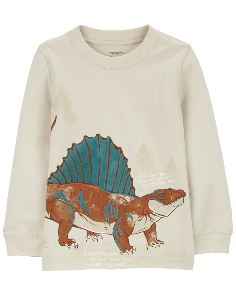 Remera de algodón, manga larga, estampa dino 
