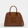 Cartera de Mano The Roots En Cuero Grabado Lagarto Tabaco
