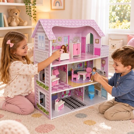 CASA DE MUÑECAS ROSADA DE 8 PIEZAS CASA DE MUÑECAS ROSADA DE 8 PIEZAS