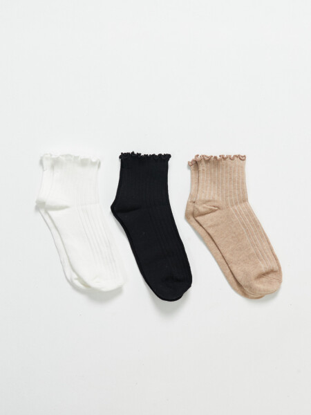 Pack x3 rib media caña Blanco, Negro Y Beige