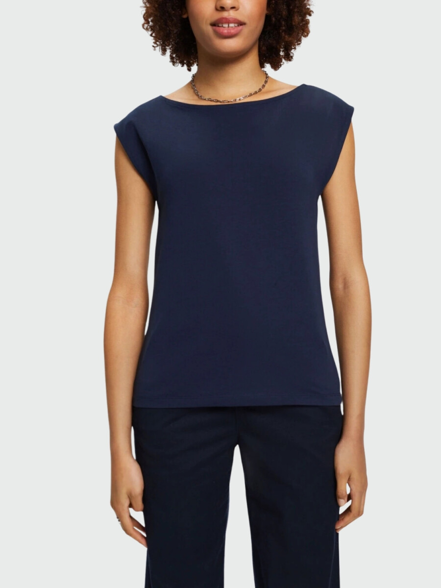 Blusa con escote drapeado, Theory - Azul 