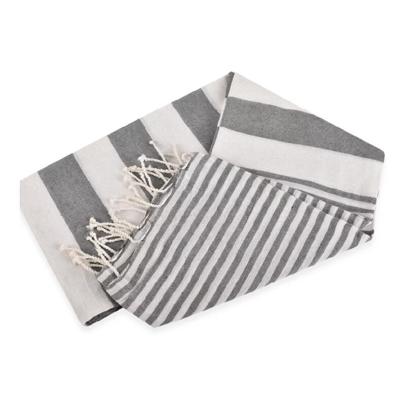 Pareo De Playa Algodón India - Gris con rayas Pareo De Playa Algodón India - Gris con rayas