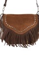 Cartera con flecos y solapa Marron