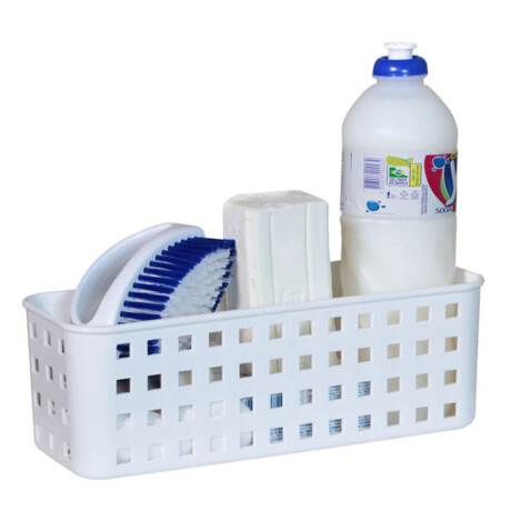 Caja Cesto Organizador Plástico Calado Quadratta 27x11x8Cm Blanco