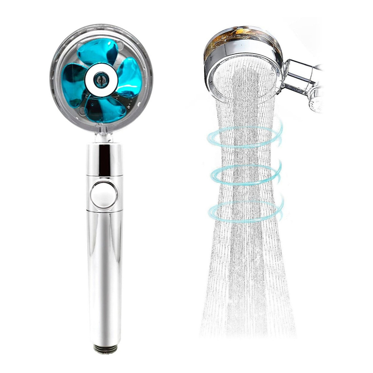 Cabezal de ducha de mano de alta presión con filtros y perilla de ajuste,  ventilador azul giratorio de 360°, cabezal de ducha de hidrochet, fácil de