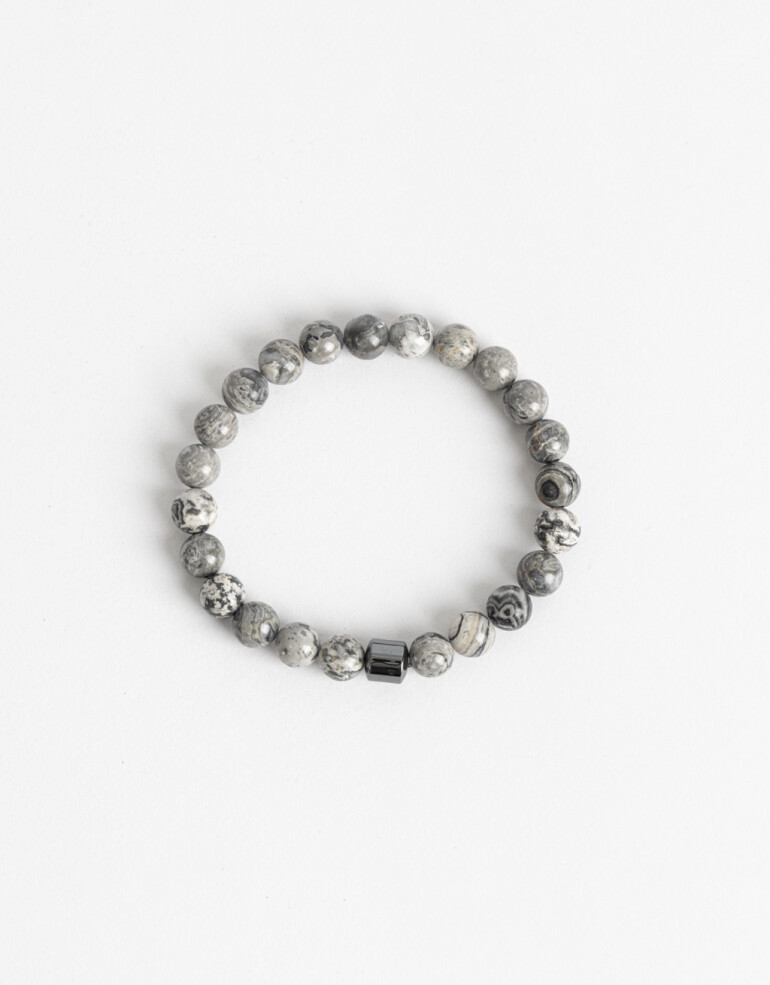 Pulseras Elásticas Piedras Pulsera De Piedras Men´s Collection - Gris Melange