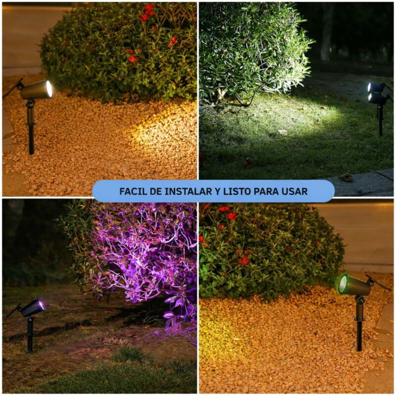 Pack 2 Focos Lamparas Solar Estaca Jardin Luz Led Multicolor Pack 2 Focos Lamparas Solar Estaca Jardin Luz Led Multicolor