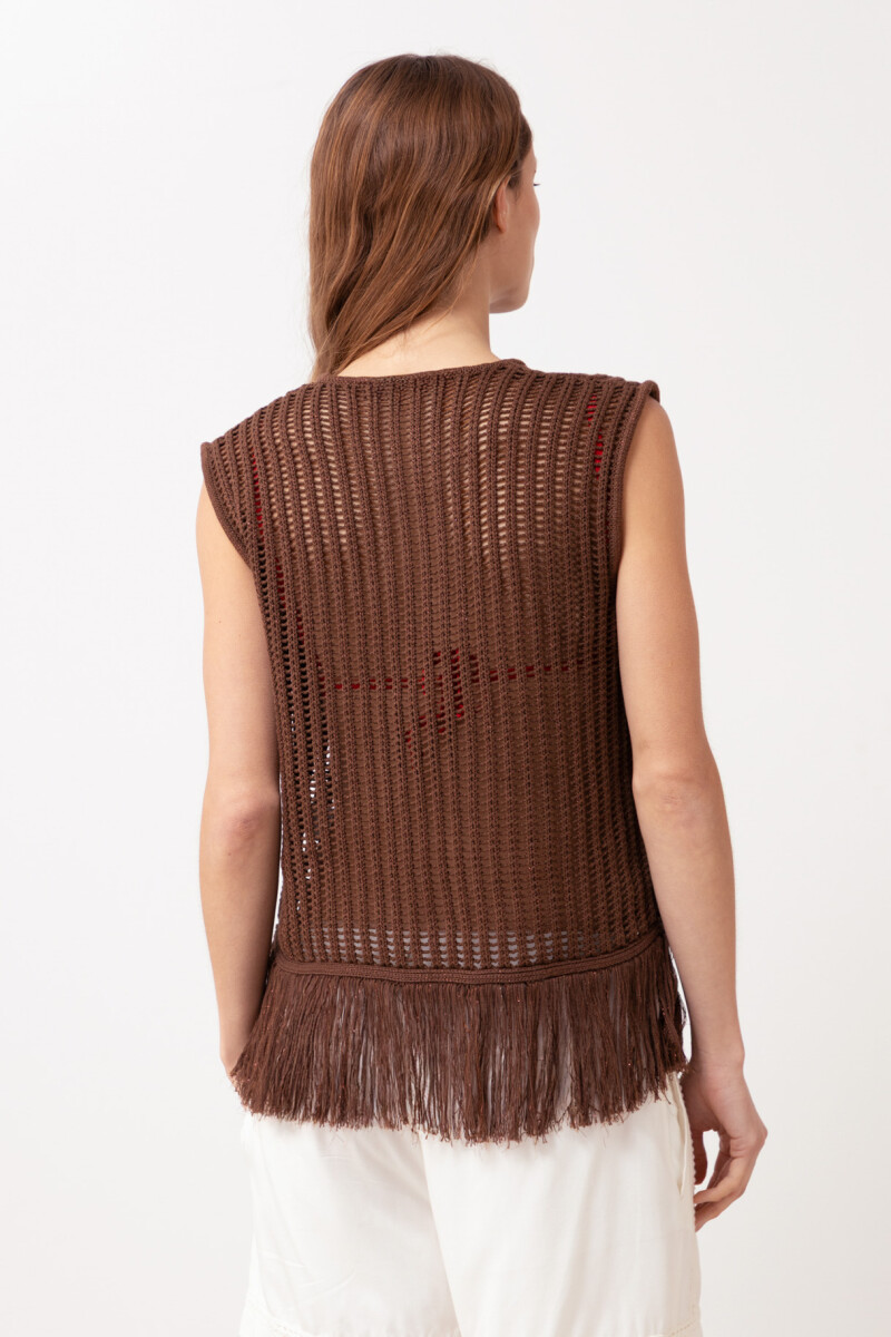 Top calado con flecos chocolate
