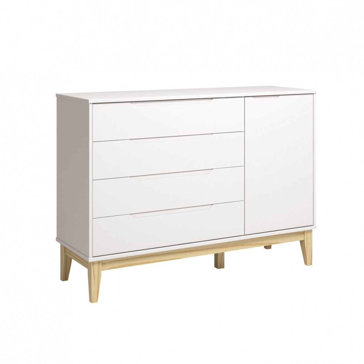 Cómoda 4 Cajones 1 Puerta Infantil - Elfe - Blanco 
