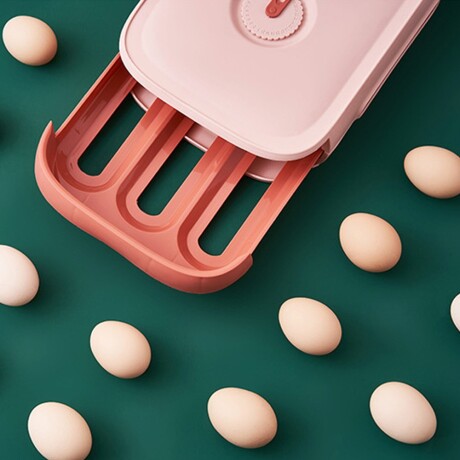 Huevera Contenedor Organizador Plástico p/ Almacenar Huevos Rosa