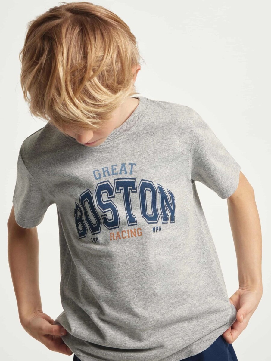 CAMISETA BÁSICA CON ESTAMPA - GRIS 