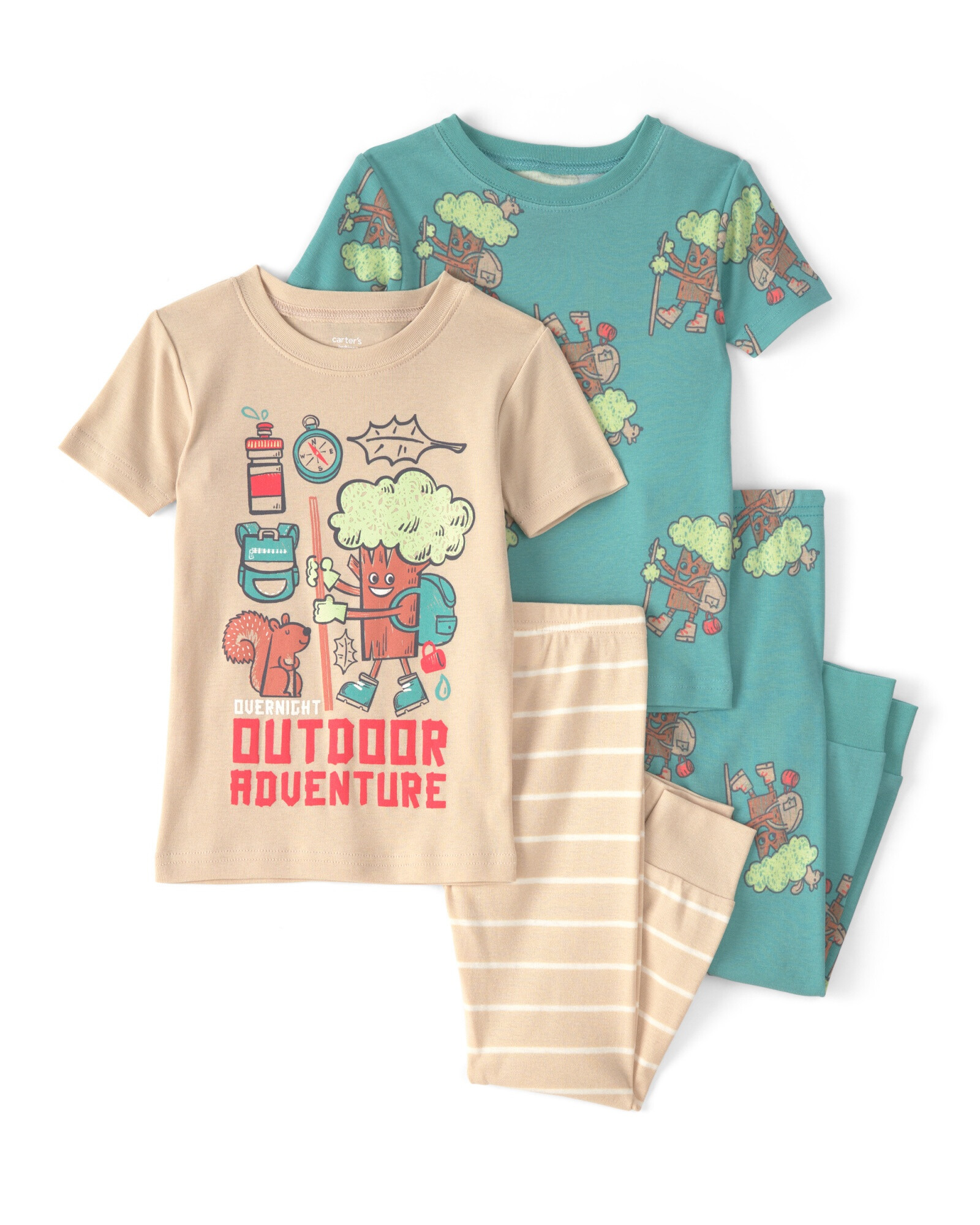 Pijama cuatro piezas de algodón, diseño árboles. Talles 2-5T Sin color
