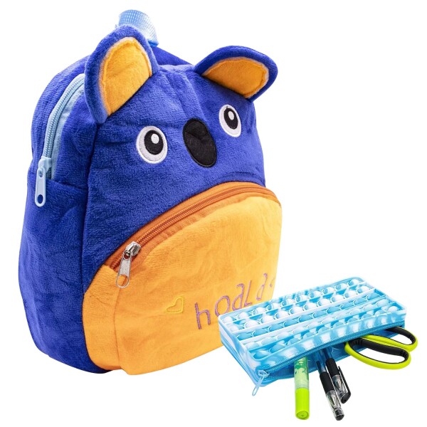 Set Mochila Escolar Para Niños Niñas + Cartuchera Pop It Variante Diseño Koala Azul