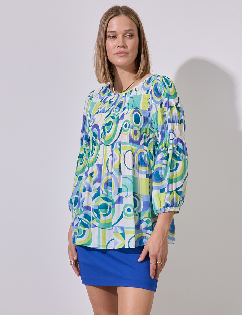 Blusa Gasa Plisada - Multi/verde 